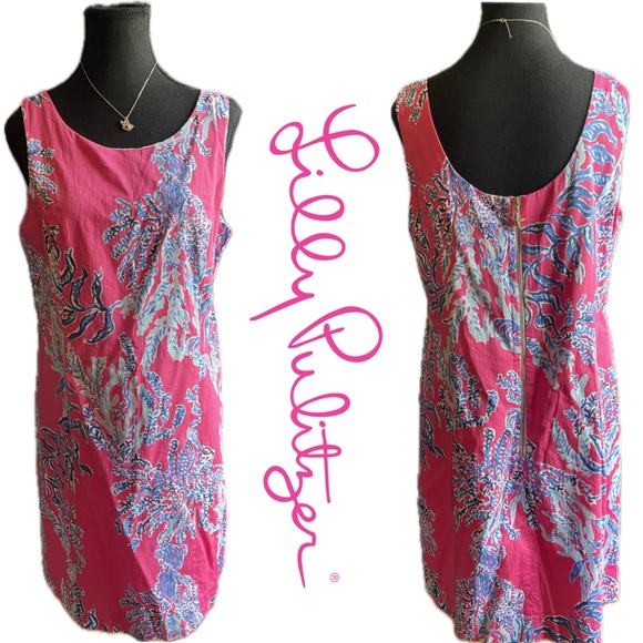 Lilly Pulitzer Cathy Capri Pink Samba Coral Palm Beach Coastal Shift Dress Sz 12 - Picture 2 of 10
